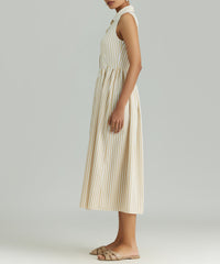 Gold Striped Cotton Tencel Long Tennis Dress