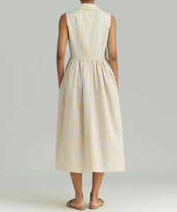 Gold Striped Cotton Tencel Long Tennis Dress