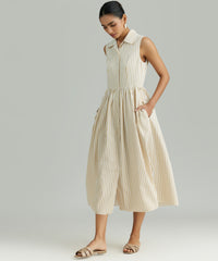Gold Striped Cotton Tencel Long Tennis Dress