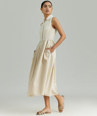 Gold Striped Cotton Tencel Long Tennis Dress
