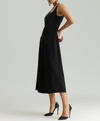 Black Stretch Suiting Midi Dress