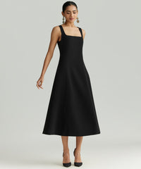 Black Stretch Suiting Midi Dress