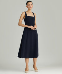 Navy Blue Stretch Suiting Midi Dress