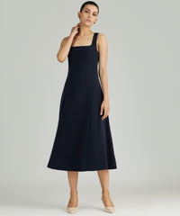Navy Blue Stretch Suiting Midi Dress