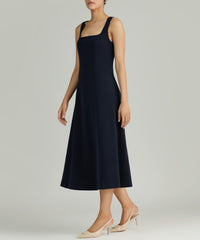Navy Blue Stretch Suiting Midi Dress