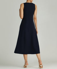 Navy Blue Stretch Suiting Midi Dress