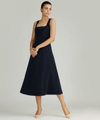 Navy Blue Stretch Suiting Midi Dress