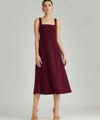 Burgundy Stretch Suiting Midi Dress
