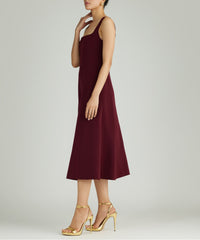 Burgundy Stretch Suiting Midi Dress