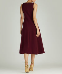 Burgundy Stretch Suiting Midi Dress