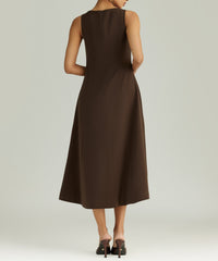 Chocolate Brown Stretch Suiting Midi Dress