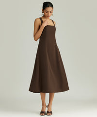 Chocolate Brown Stretch Suiting Midi Dress