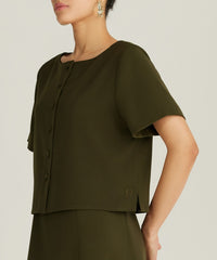 Military Green Stretch Suiting Jacket Top