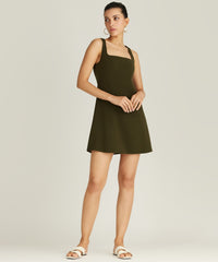 Military Green Stretch Suiting Mini Dress