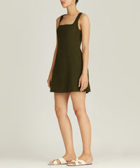 Military Green Stretch Suiting Mini Dress