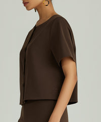 Chocolate Brown Stretch Suiting Jacket Top