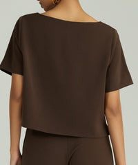 Chocolate Brown Stretch Suiting Jacket Top