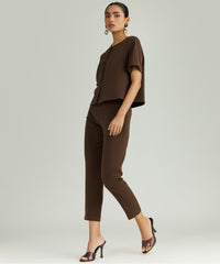 Chocolate Brown Stretch Suiting Jacket Top