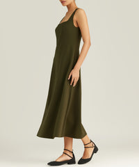 Military Green Stretch Suiting Midi Dress