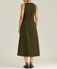 Military Green Stretch Suiting Midi Dress