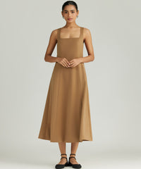 Camel Stretch Suiting Midi Dress
