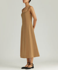 Camel Stretch Suiting Midi Dress