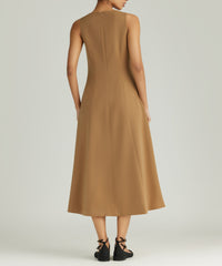 Camel Stretch Suiting Midi Dress