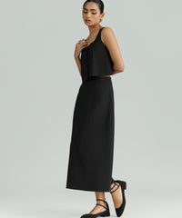 Black Suiting Midi Skirt