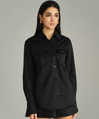 Black Egyptian Cotton Oversized Long-Sleeved Shirt