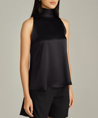 Black Silk Tie-Neck Top