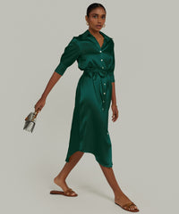 Emerald Silk Shirt Dress