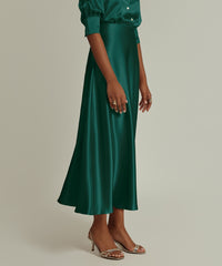 Emerald Silk Long Skirt