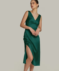 Emerald Silk Slip Dress