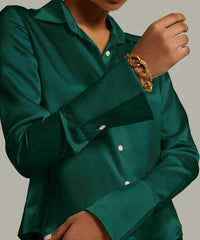 Emerald Silk Long-Sleeved Shirt