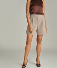 Tobacco Suiting Pleated Shorts